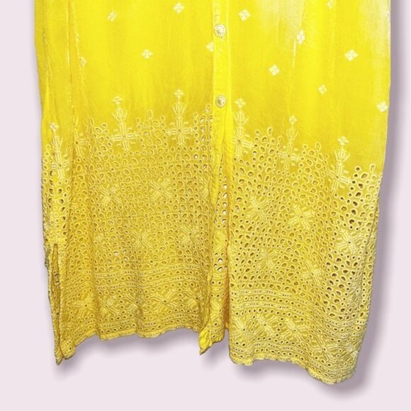 Johnny Was Darla Embroidered Sleeveless Long Button Front Tunic Yellow Small - Picture 8 of 12